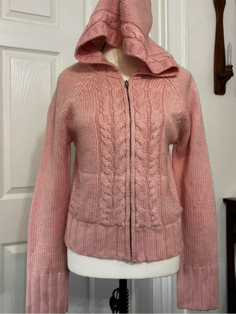 Arizona Jean Company Blush Pink Hooded Cable-Knit Zip Cardigan